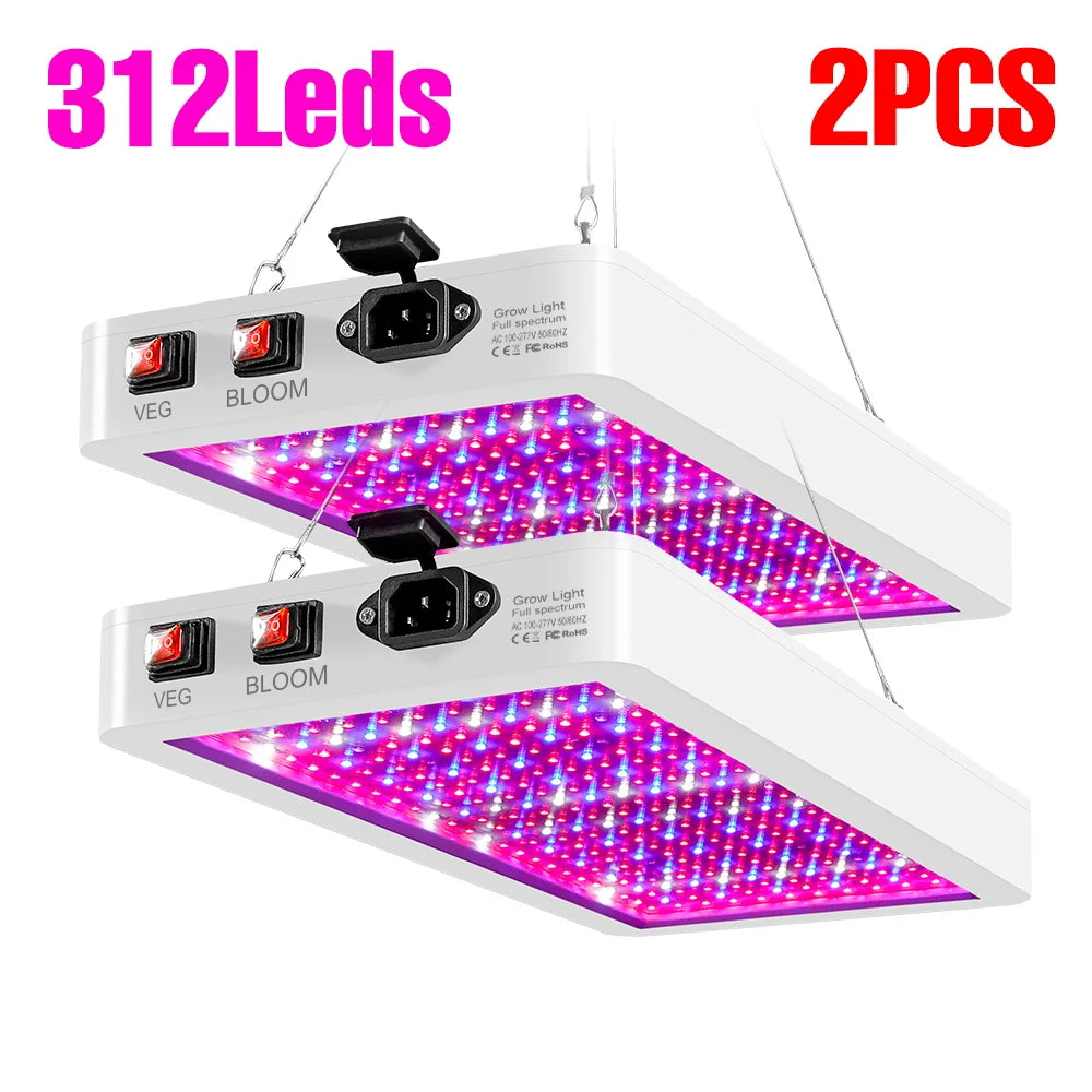 Two Pack 800W LED Grow Lamp Full Spectrum Plant Light 110V