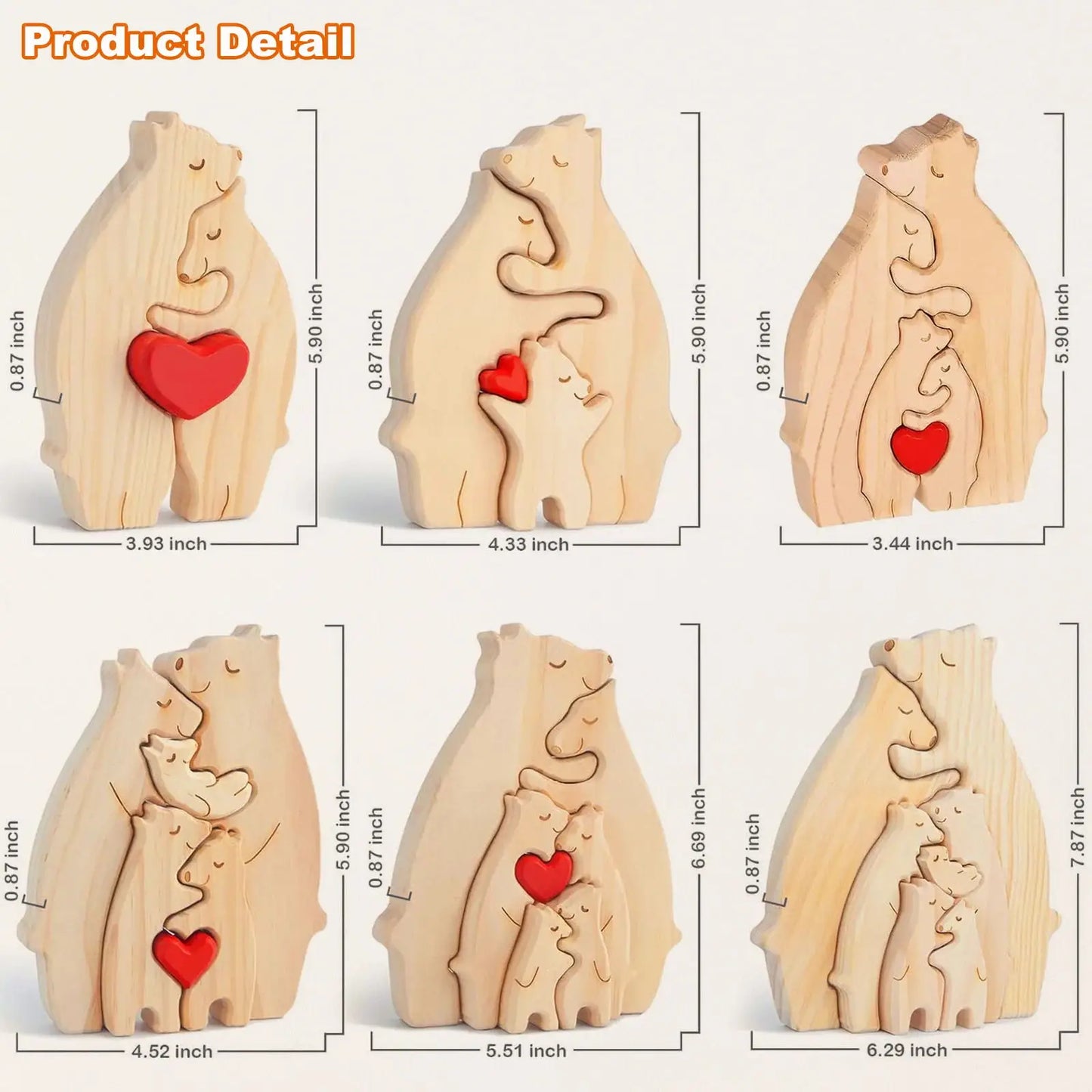Personalized Custom Bear Family Wooden Puzzle DIY Free Engraving Name Sculpture Home Desk Decor Figurines Christmas Birthday Gift