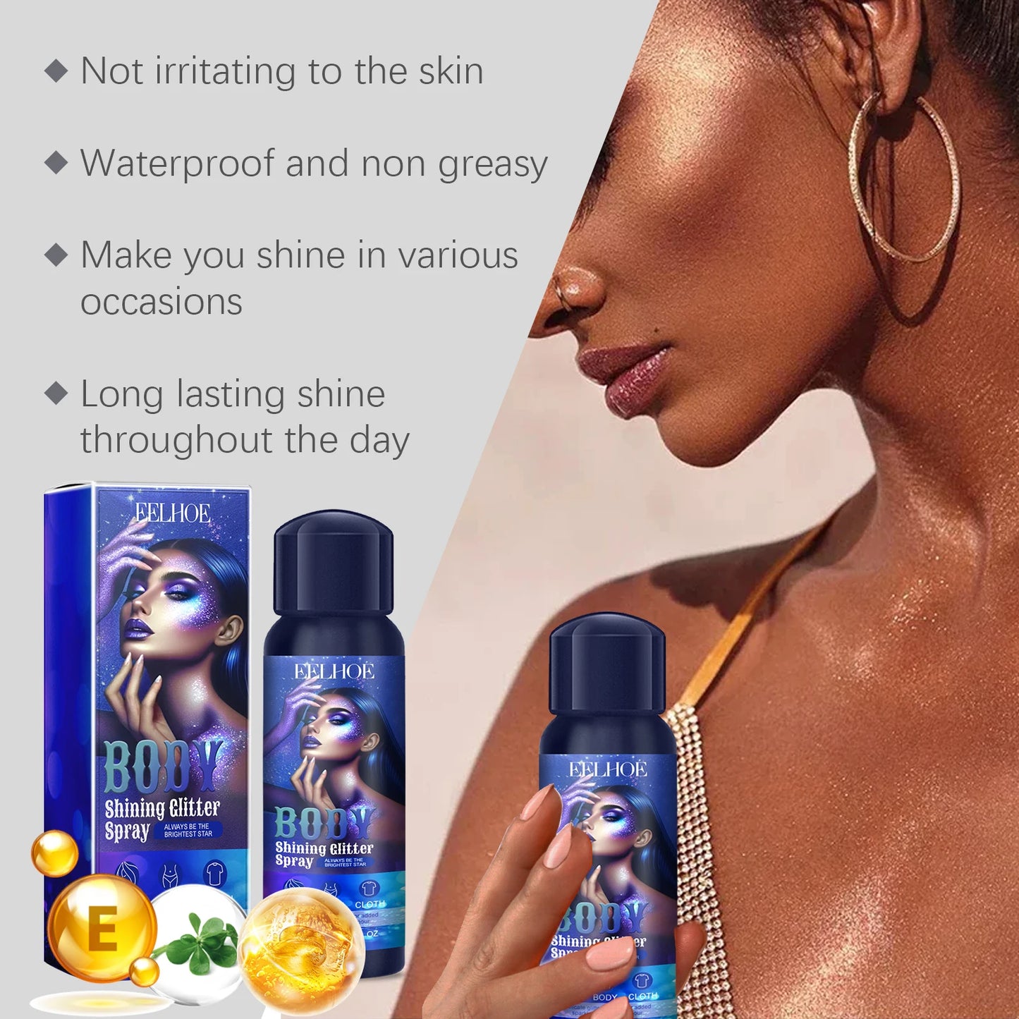 EELHOE Shimmery Spray Shiny Glitter Spray Hair Shimmery Glitter Spray Hair Body Washable Temporary Hair Body Glitter Color Spray
