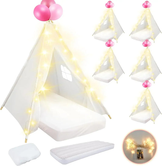 6 Pack Sleepover Teepee Tents for Kids With Mattress Sheets