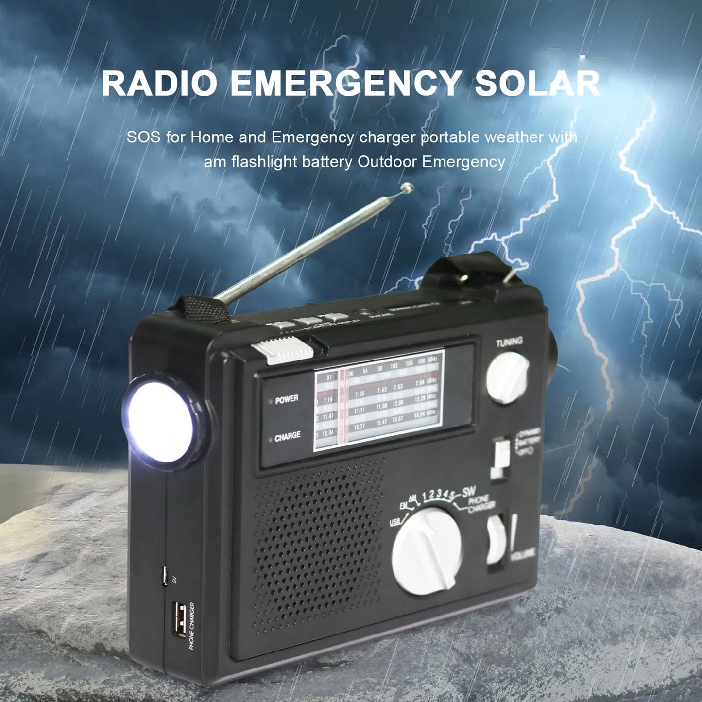 Emergency Radio Portable Emergency Radio Weather Alert Radio With Cellphone Charging Hand Crank & Battery Operated SOS Alarm