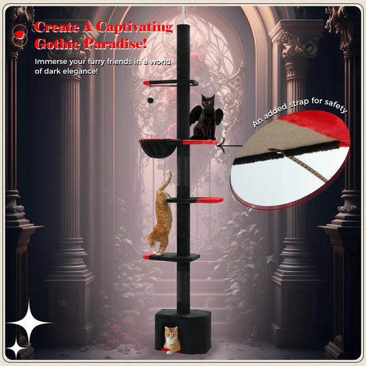 H239-275cm Cactus Cat Tree Floor to Ceiling for Indoor Cat 5-level Adjustable Tall Tower Natural Thicken Scratching Post Hummock