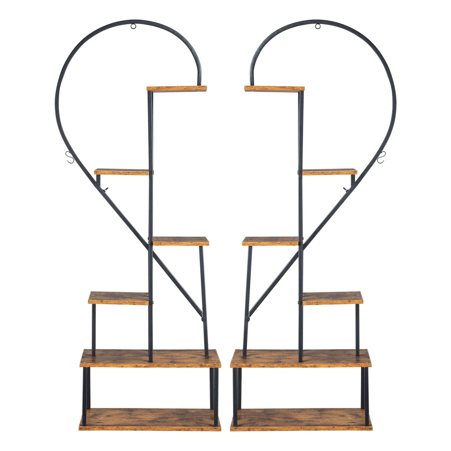 Artisasset 2pcs 6 Layers Half Heart Iron Wood Suitable For Garden Balcony Patio Lawn Home Decoration Plant Stand Flower Pot Stan