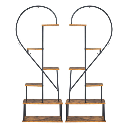 Artisasset 2pcs 6 Layers Half Heart Iron Wood Suitable For Garden Balcony Patio Lawn Home Decoration Plant Stand Flower Pot Stan