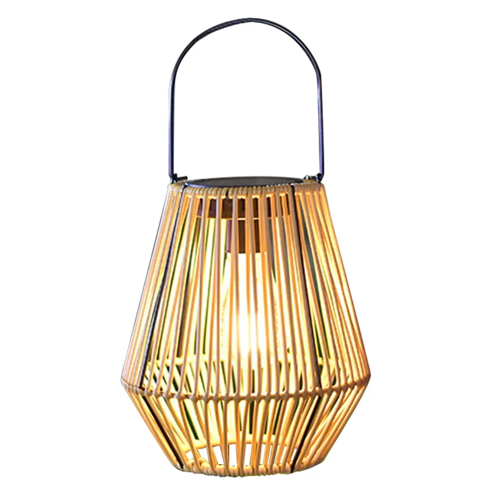 Outside Big Rattan Solar Light IP65 Waterproof Hanging/Standing Retro Rattan Solar Light with Handle for Garden Yard Patio Porch