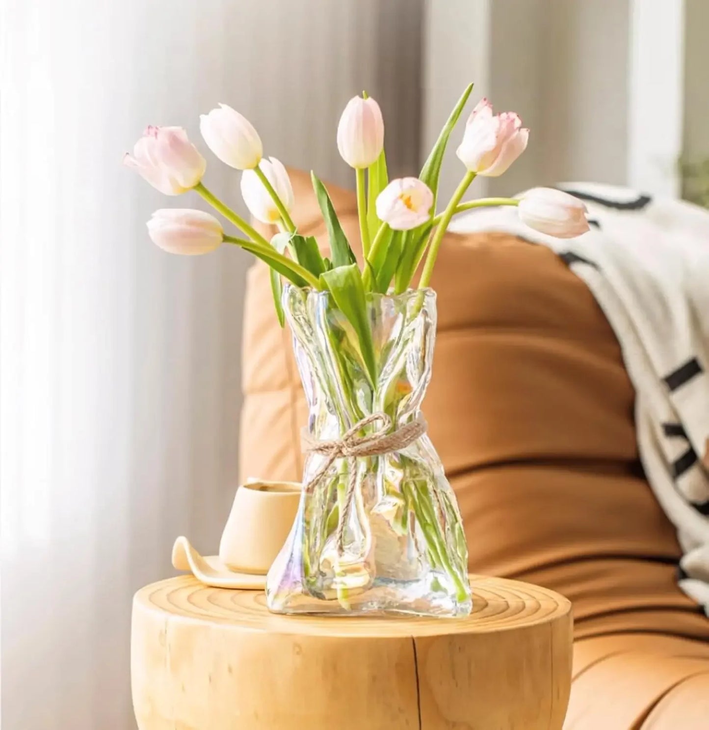 6 Inch Small Glass Vase Irregular Transparent Vase for Modern Art Deco Interior Decor