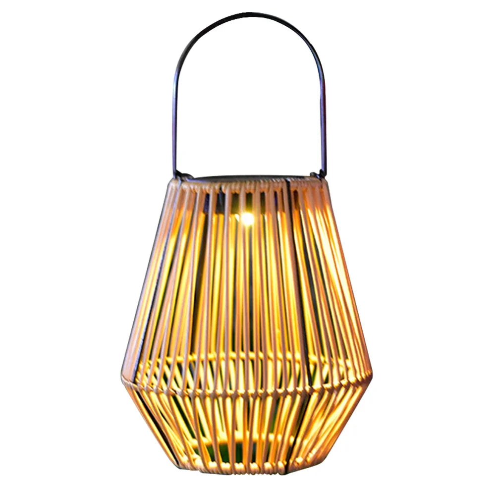 Outside Big Rattan Solar Light IP65 Waterproof Hanging/Standing Retro Rattan Solar Light with Handle for Garden Yard Patio Porch