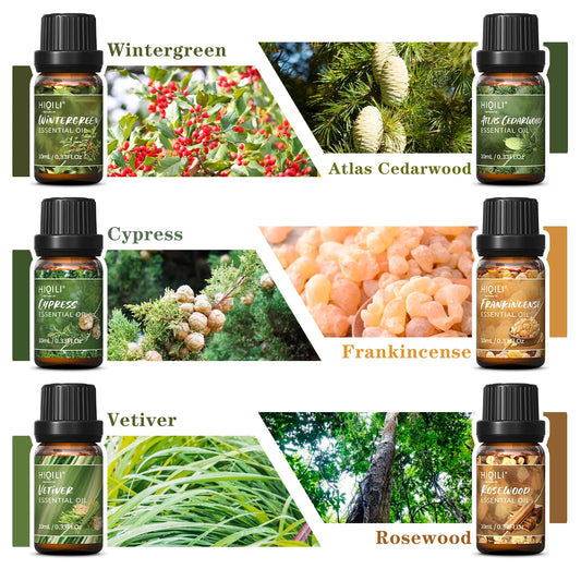 HIQILI Woody Fragrance Oils Set TOP 6PCS 10mL Gift for Diffuser Candles Soaps