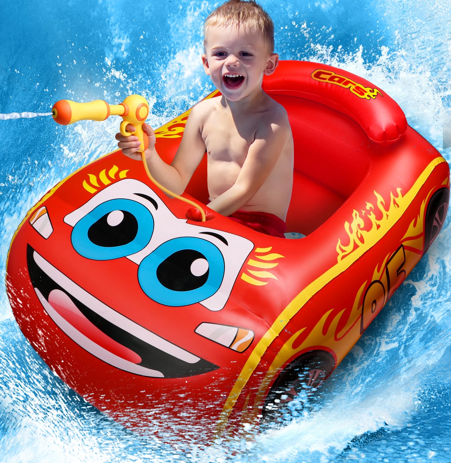 Pool Float Kids with Water Gun,Inflatable Ride-on Swimming Pool Toy for 4 5 6 7 8 9 years old Boys Girls,Summer Water Games