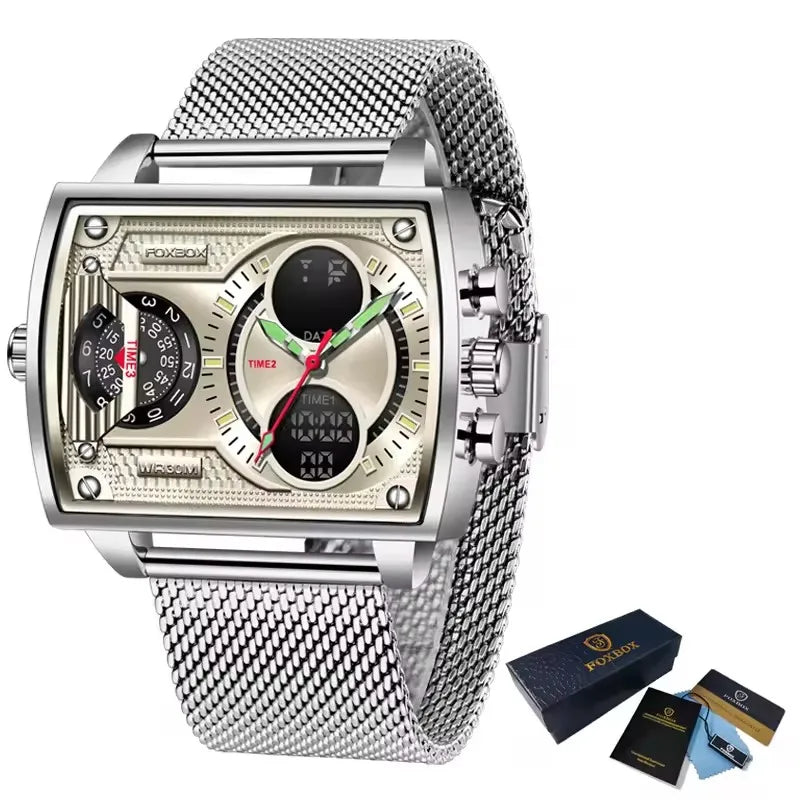 LIGE Digital Mens Square Military Watch Leather Band