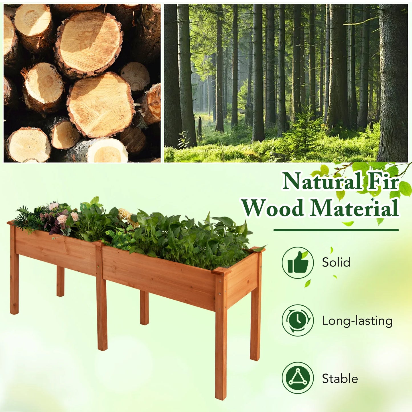 Outdoor Raised Garden Bed with Legs 73x23x30 Inches Wood Planter Box with Divider Panel