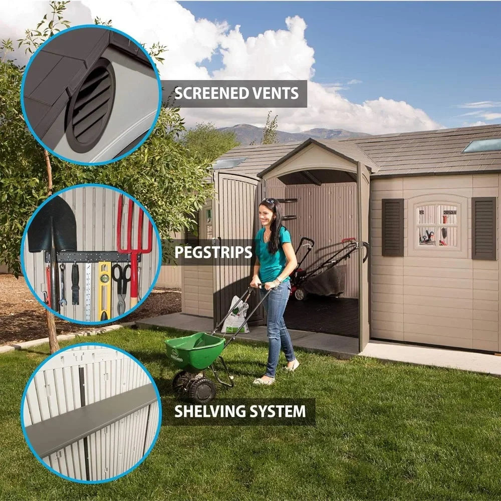 Customizable Storage Shed Dual Entry Desert Sand 15x8