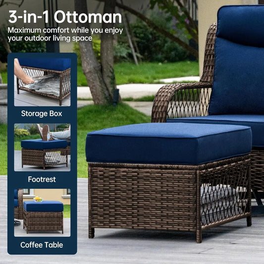 Outdoor 5 Piece Patio Swivel Chairs Set With Ottomans