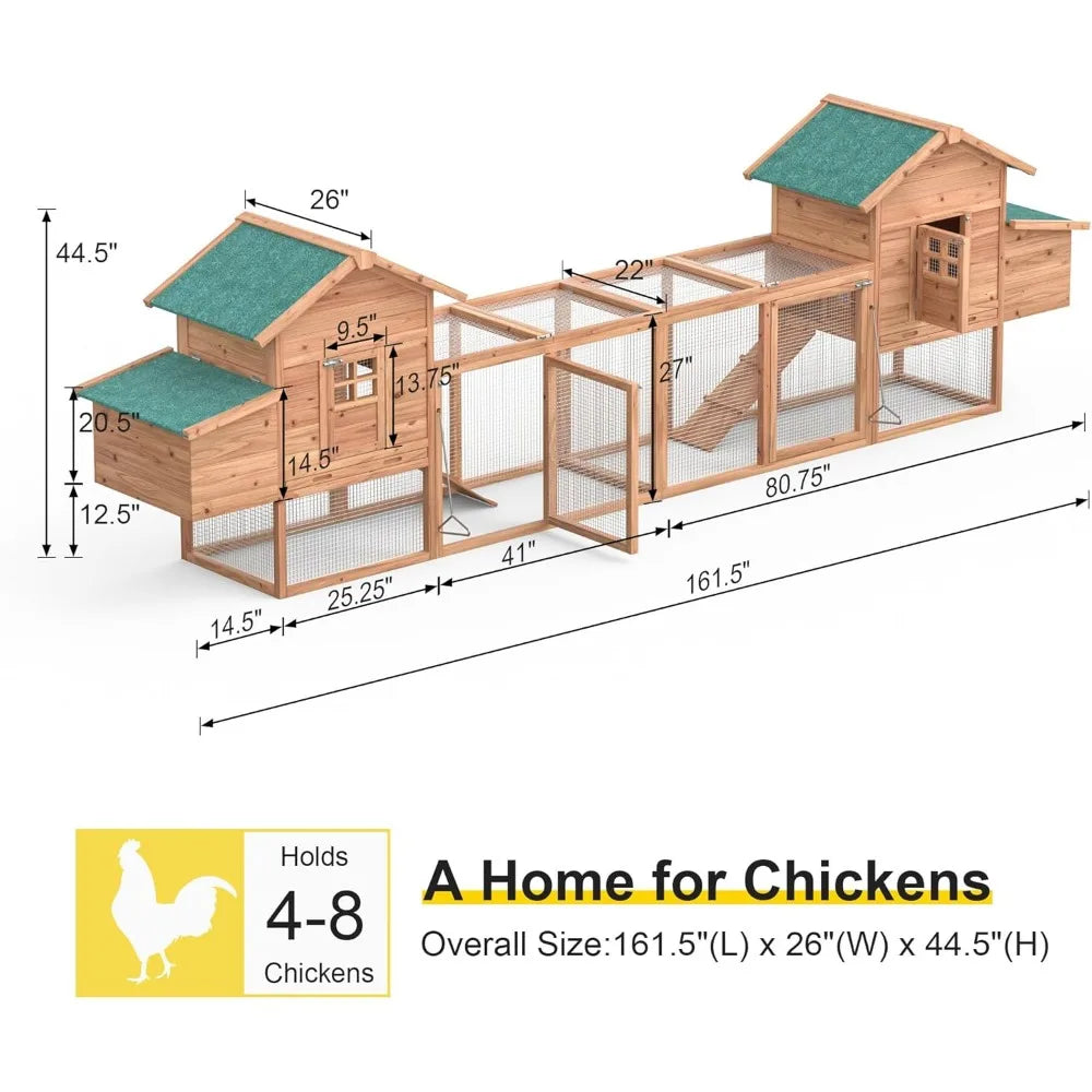 Henhouse, Outdoor Chicken Coop for 4-8 Chickens Wooden Hen Rabbit House Poultry Pet Hutch Run Cage W/Waterproof Asphalt