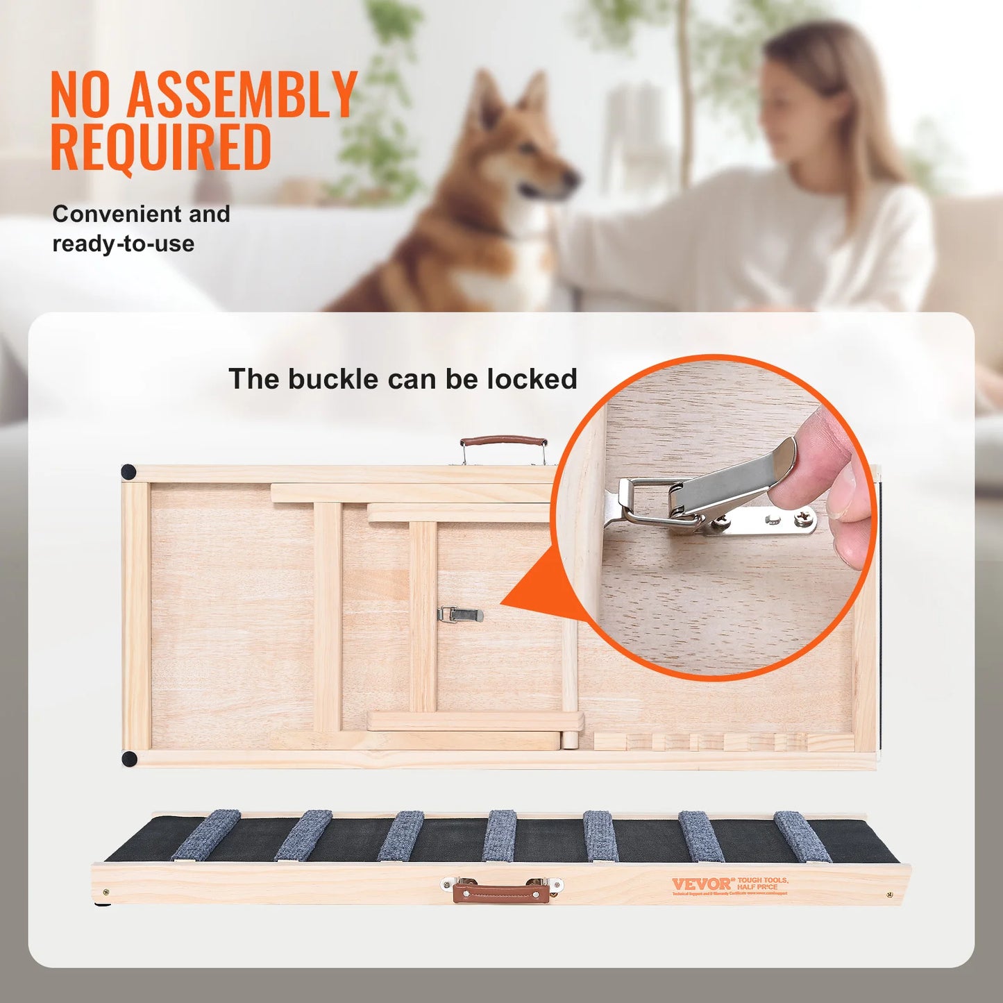 SucceBuy Dog Ramp Folding Ladder Anti-slip High Adjustable Wooden Pet Ramp Removable for Small Old Dog Climbing Stairs Sofa Car