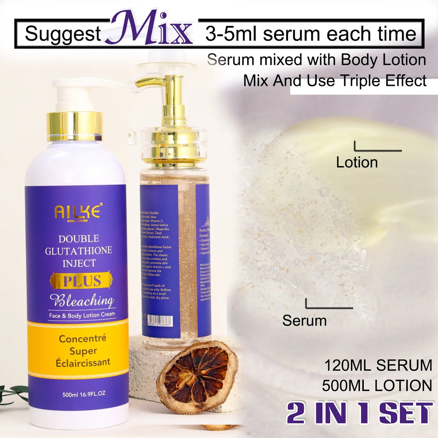 AILKE Glutathione Plus Skin Care Set Advanced Lightening Lotion Moisturizes and Softens Skin Glow Range for Men and Women