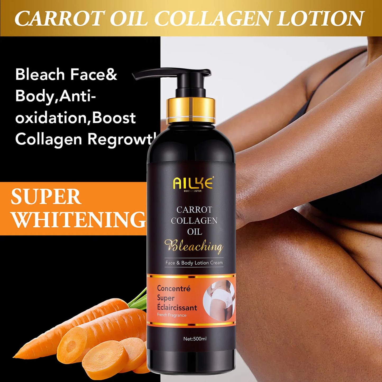 AILKE Whitening And Moisturizing Body Lotion, For Dark And Black Skin ,With Collagen Cleaning Skin, Pump Huge Bottle