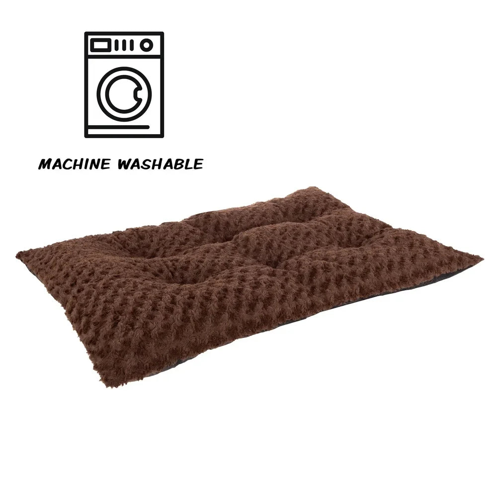 Large Chocolate Pillow Pet Bed Soft Faux Fur Non-Slip Dog Cat Bed Quilted Portable Washable Pet Cushion Kennel Crate Bedding