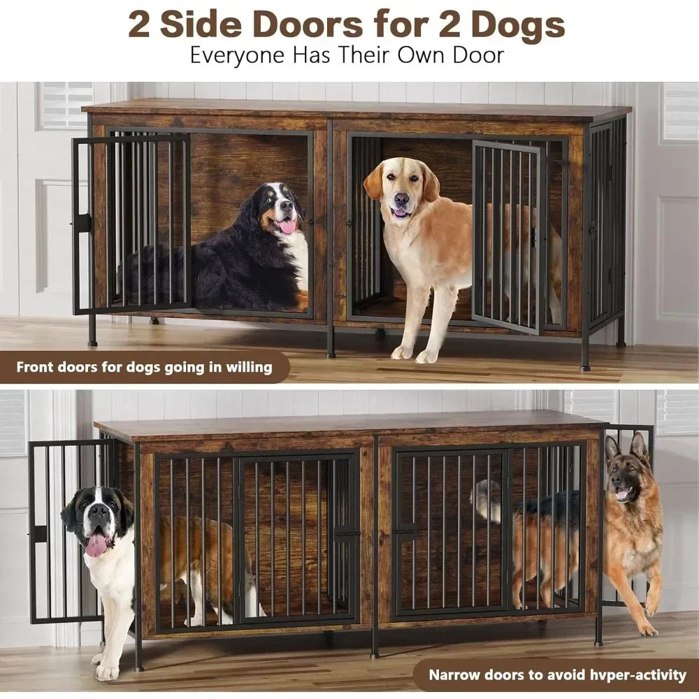 78 Inch Dog Cage Furniture for 2 Dogs, Extra Large Double Dog Crate Furniture Large Breed, 78.74"L x 27.56"W x 32.68"H