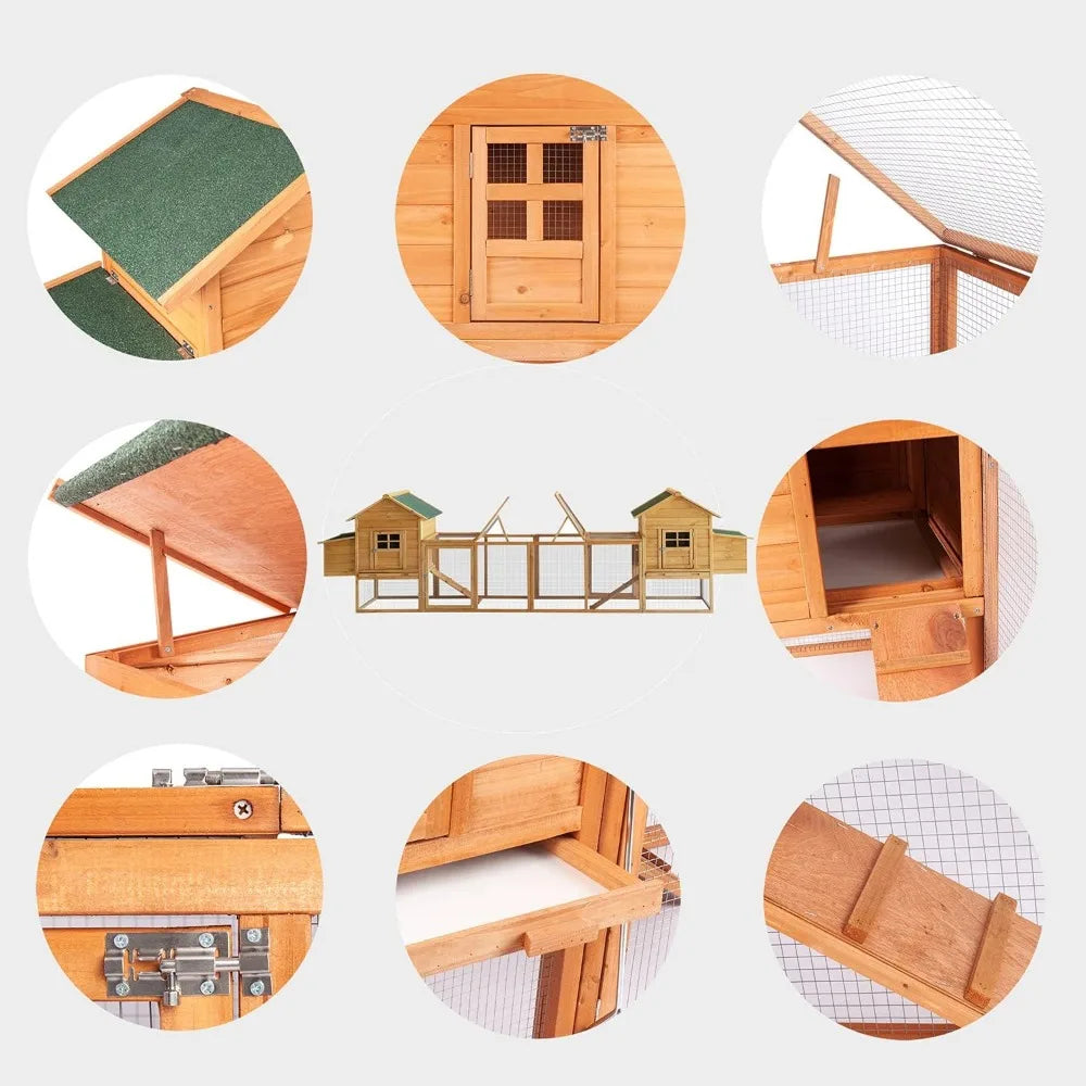 Henhouse, Outdoor Chicken Coop for 4-8 Chickens Wooden Hen Rabbit House Poultry Pet Hutch Run Cage W/Waterproof Asphalt