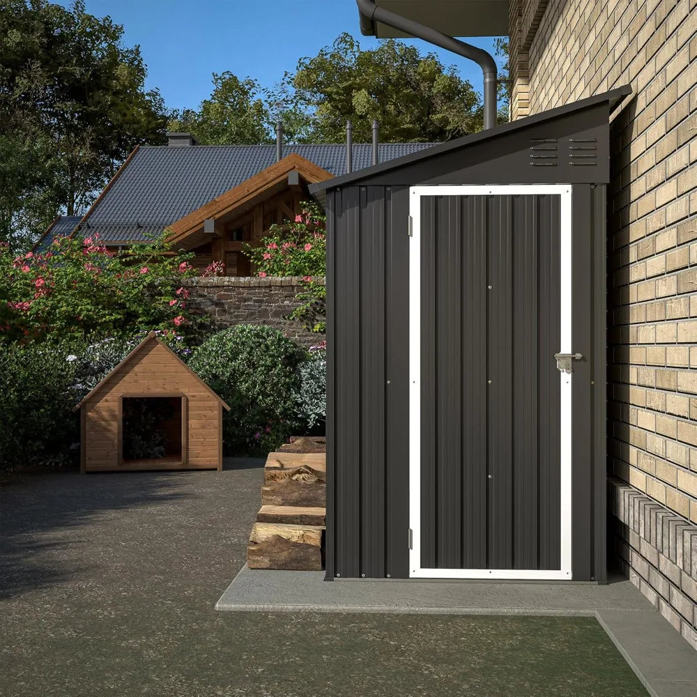Lean Metal Storage Shed 4x8 Floor Lockable Door Air Vents