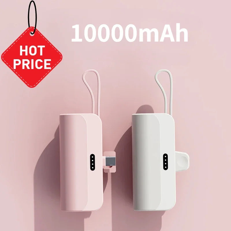 Mini PowerBank External Battery Fast Charger for IPhone Samsung Xiaomi 10000mAh Portable Power Bank Built in Cable Type-C Plug