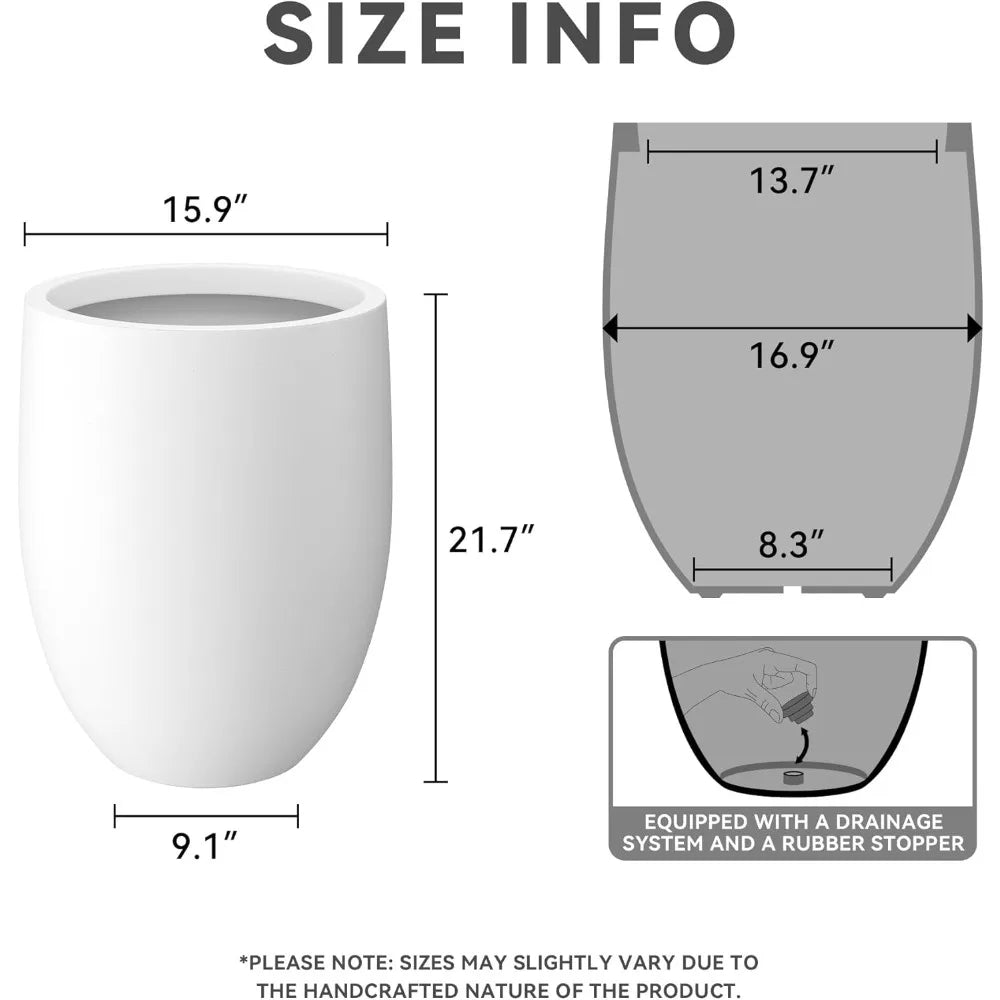 Kante 21.7" H Snow White Concrete Tall Planter, Large Outdoor Indoor Decorative Pot with Drainage Hole and Rubber Plug, Modern R