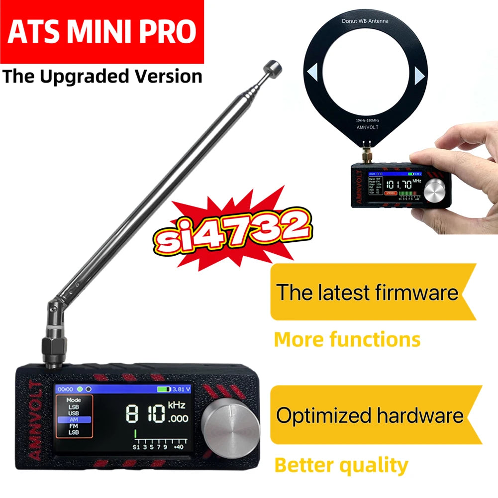 ATS MINI PRO 1.9 Inch SI4732 Pocket Mini Radio 0.5-108mhz LSB USB AM FM Radios HF SW MW VHF All Band Radio Receiver With Antenna
