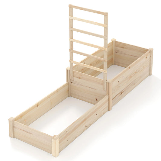 87 Inch Raised Garden Bed with Trellis and Two Planter Boxes Open Ended Base for Patio