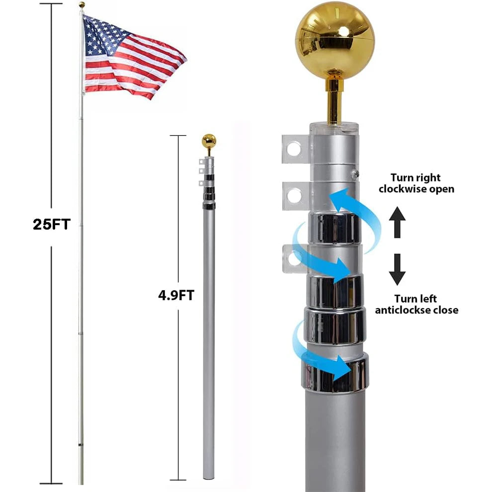 Flag Pole for Outside In Ground, Extra Thick Outdoor Heavy Duty Patio Flagpole with 3x5 American Flag for Commercial Residential