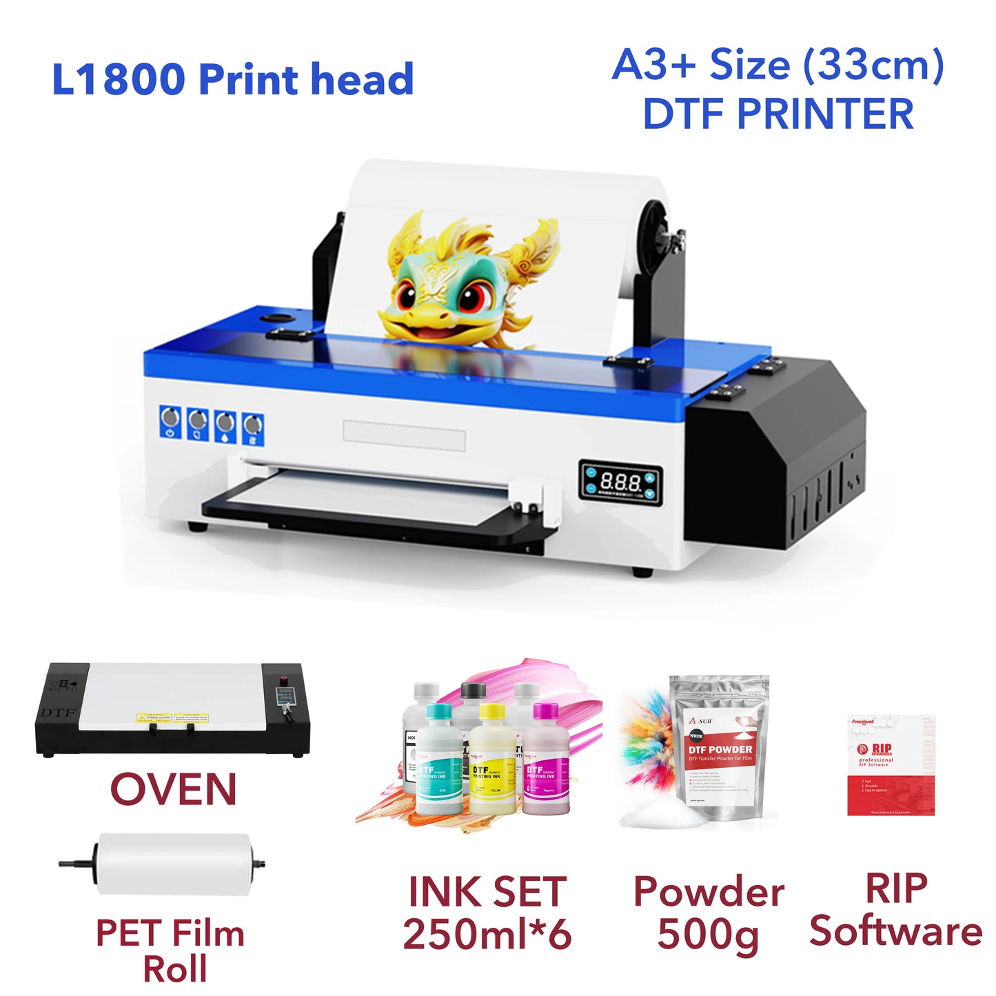 US Stock Punehod DTF Printer With Oven A3+ A4 L1800 L800 Direct To Film Printing Machine With curing oven T-Shirts Textile Dtf