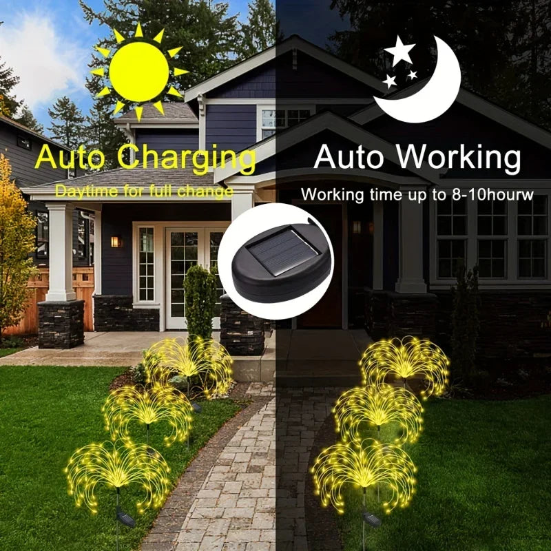 2/4/6/8/12pcs 200LED Outdoor Solar Fireworks Lights Waterproof Solar Garden Flower Lights 8 Lighting Modes Yard Patio Decoration