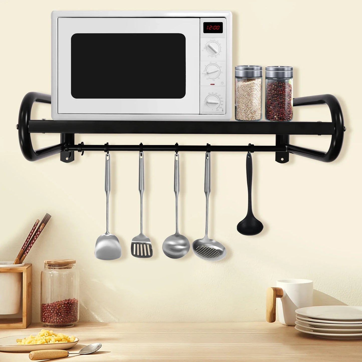 Carbon Steel Wall Shelf Metal Shelving Heavy Duty Commercial or Household Grade Wall Mount Microwave Oven Shelf