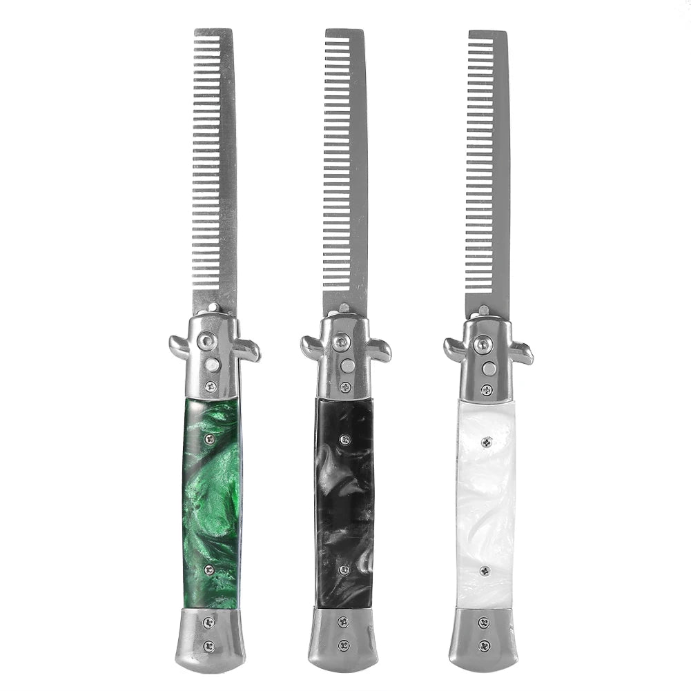 Knife Comb Pocket Comb Spring Comb 3Colors Stainless Steel Switchblade Spring Pocket Oil Hair Comb Foldable Hairstyling Brush
