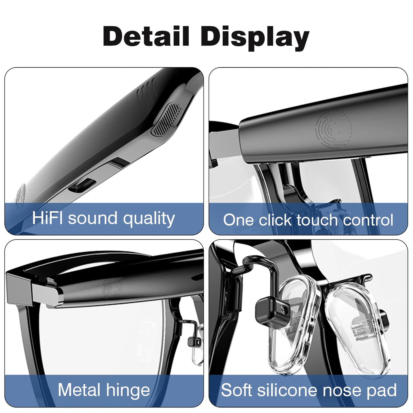 Smart glasses, wireless calls, intelligent noise reduction, touch voice assistant, music playback, unisex UV-proof glasses