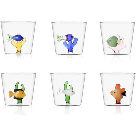 Set Of 6 Aqua Marine Garden Glasses - Design Alessandra Baldereschi