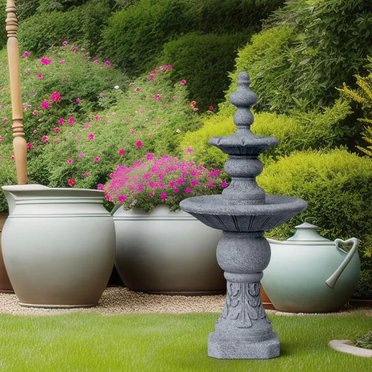 Two Tier Outdoor Water Fountain With Icy Stone Texture