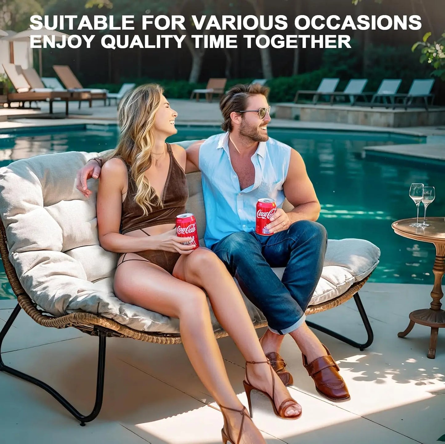 Outdoor Loveseat 2 Seater Couch Cushion Boho Rattan Patio