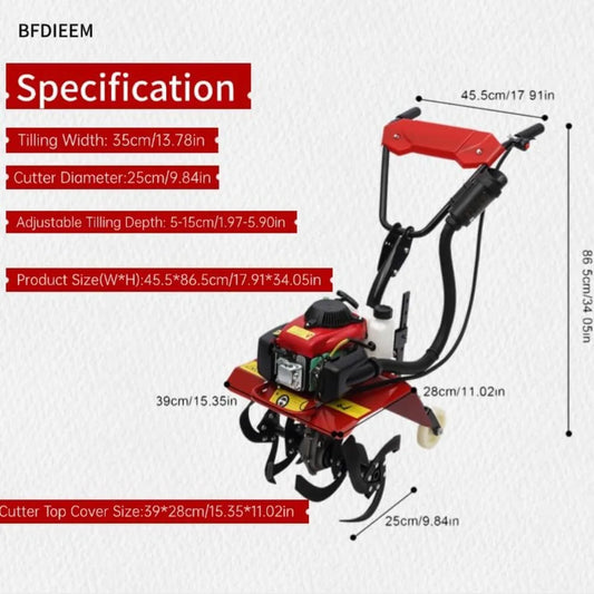 4-Stroke 63CC Gas Powered Tiller Cultivator Garden Yard Rototiller Tilling Tool Gas Tiller- Ideal for Garden, Lawn