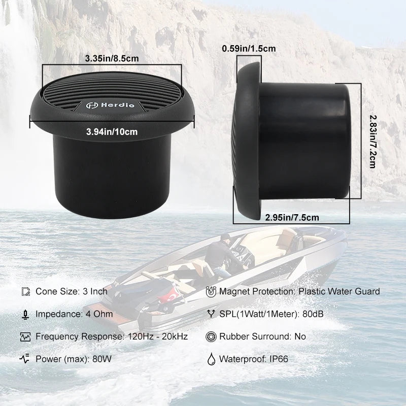 Herdio 140W Two-Way Marine Waterproof Stereo Mini Speaker System Is Applicable To ATV UTV Motorcycle Outdoor