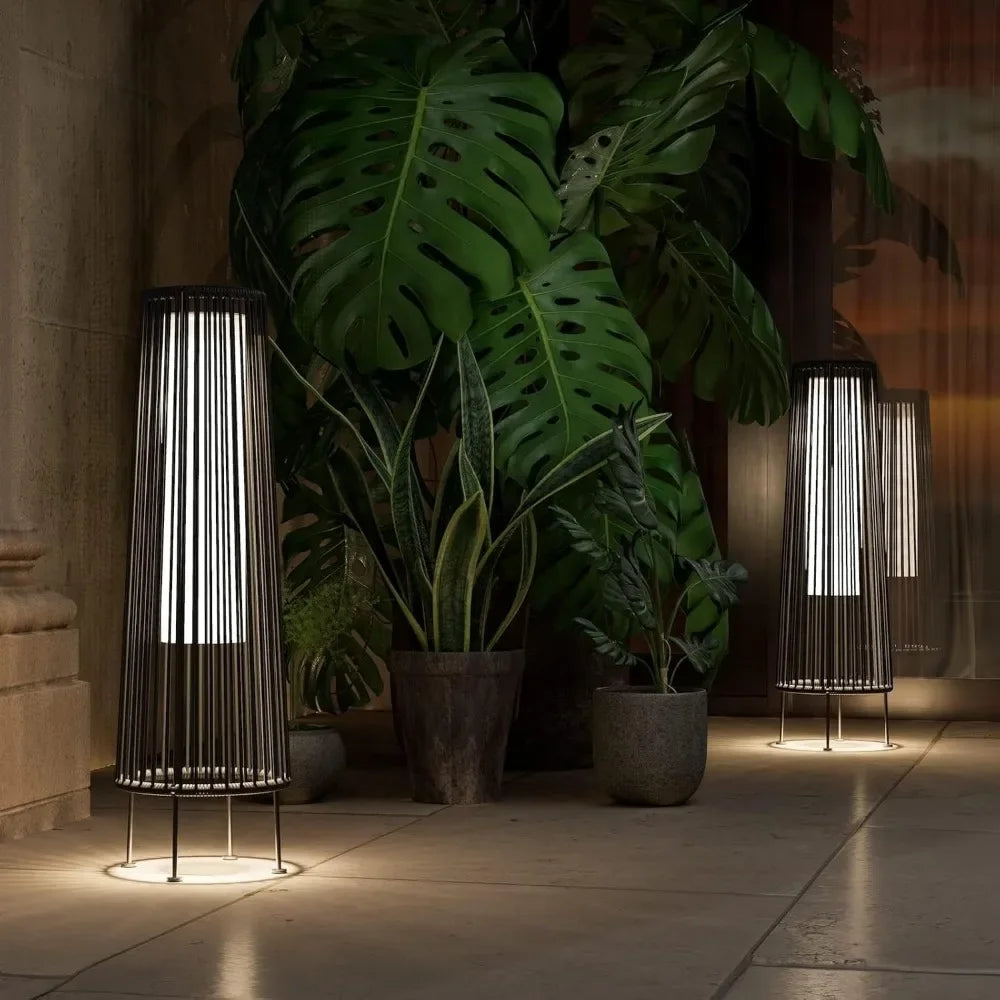 Outdoor Floor Solar Light 2-Pack, Wicker Solar Patio Lamp Waterproof Outside Deck Lamp for Porch, Yard, Garden, Lawn Decorations