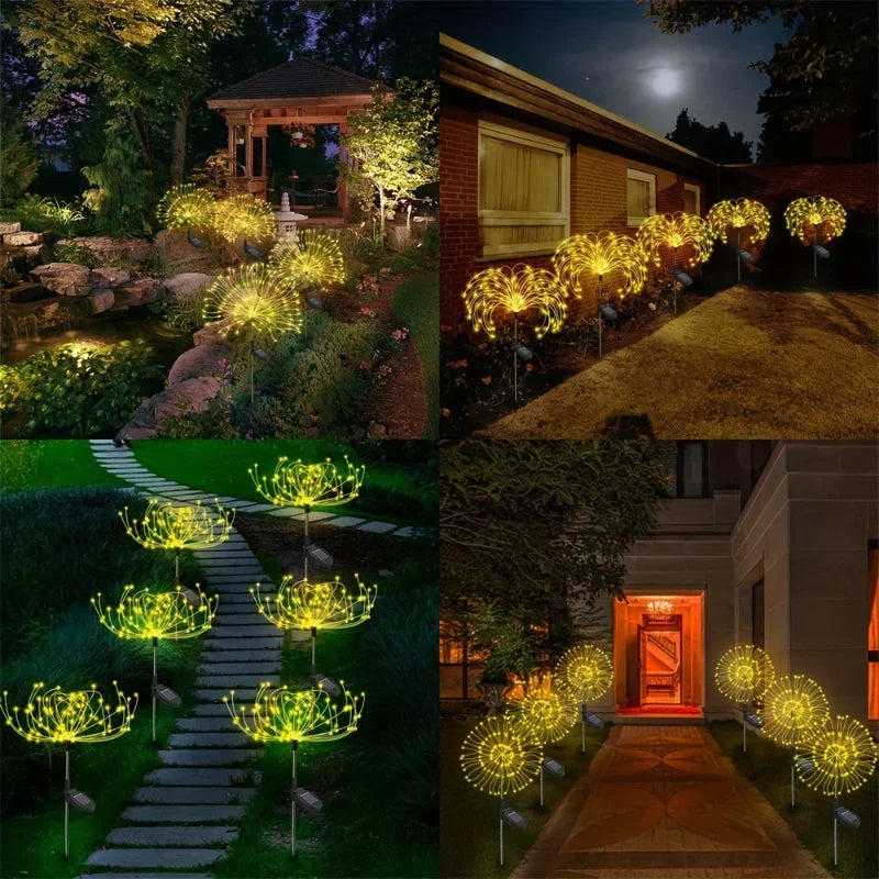 2/4/6/8/12pcs 200LED Outdoor Solar Fireworks Lights Waterproof Solar Garden Flower Lights 8 Lighting Modes Yard Patio Decoration