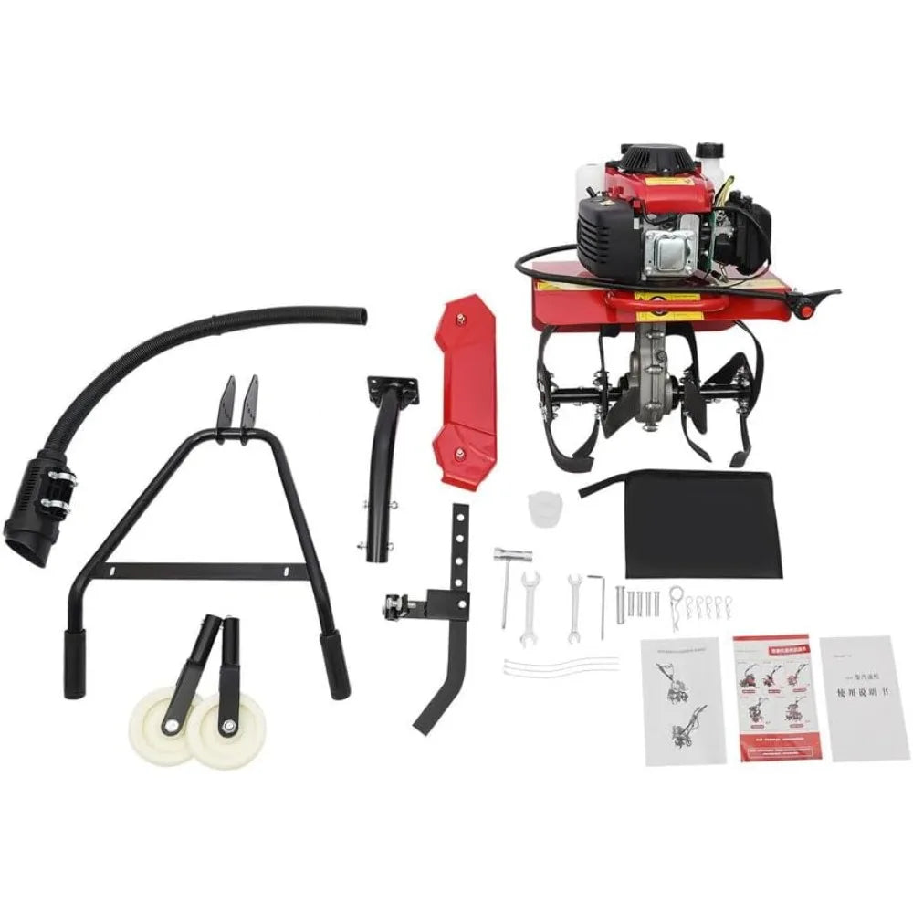 4-Stroke 63CC Gas Powered Tiller Cultivator Garden Yard Rototiller Tilling Tool Gas Tiller- Ideal for Garden, Lawn