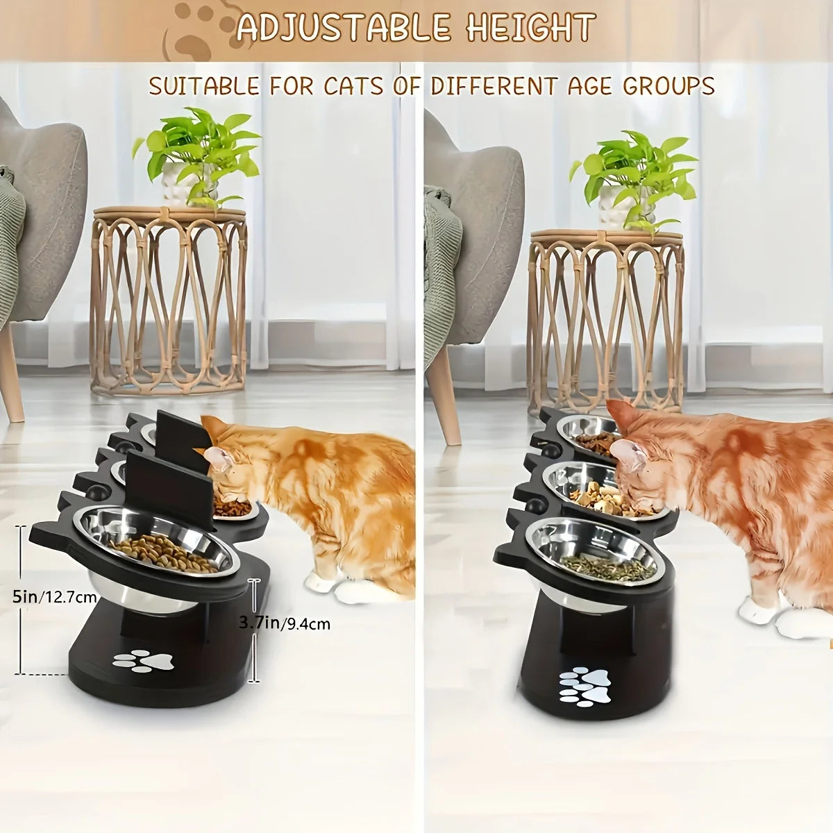 Elevated Tilted Cat Bowls 15 Degree Tilt With Wooden Stand Anti Vomiting 3 Stainless Steel Bowls For Cats And Puppies