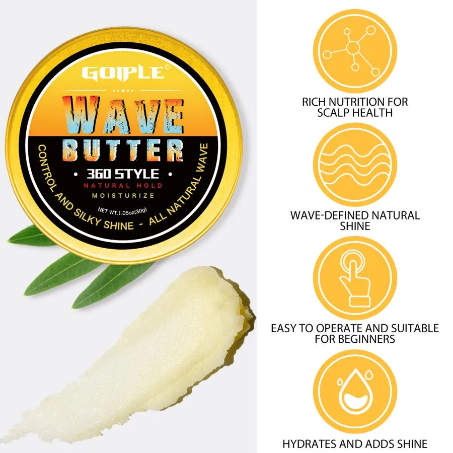 Wave Pomade 360 Style Greasy Pomade with Wave Brush Strong Hold Sport Wave Training Hair Cream for Layered Waves Moisture Shine