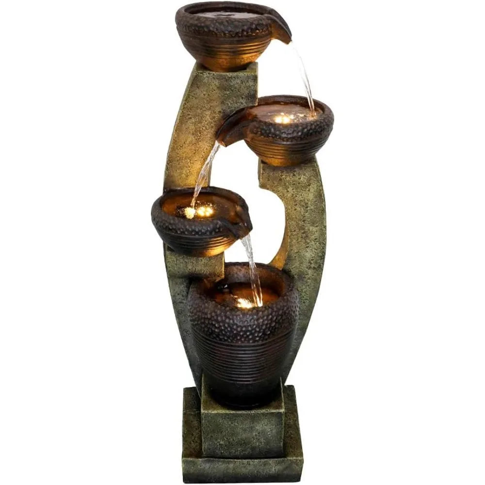 40” H Modern Outdoor Fountain - 4 Crocks Outdoor Garden Fountains with Contemporary Design&LED Light for Garden, Patio, Deck, P
