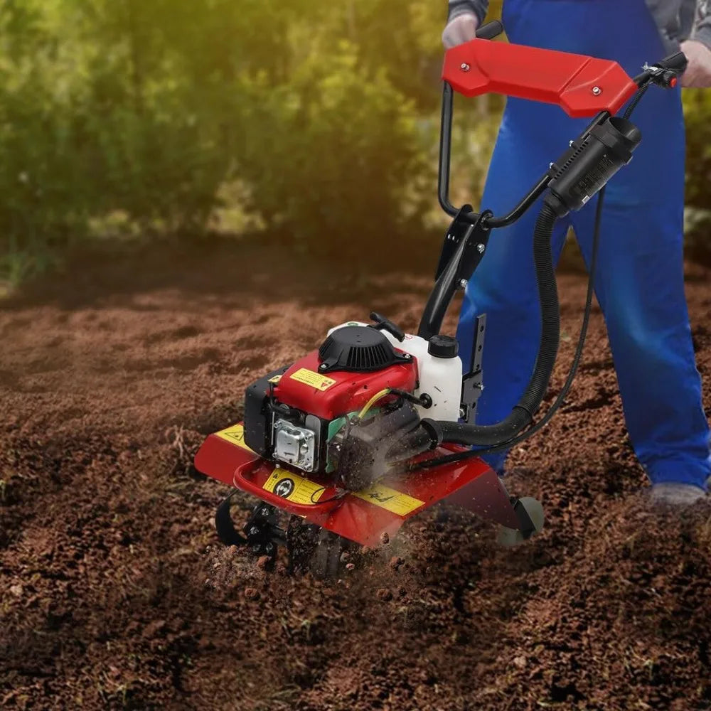 4-Stroke 63CC Gas Powered Tiller Cultivator Garden Yard Rototiller Tilling Tool Gas Tiller- Ideal for Garden, Lawn