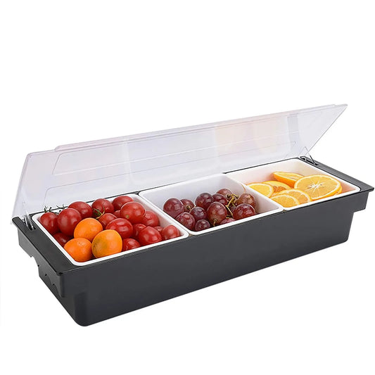 Compartments Condiment Dispenser, Chilled Server Food Tray Salad Bar, Condiment Tray Bar Caddy for Home Work or Restaurant Salad