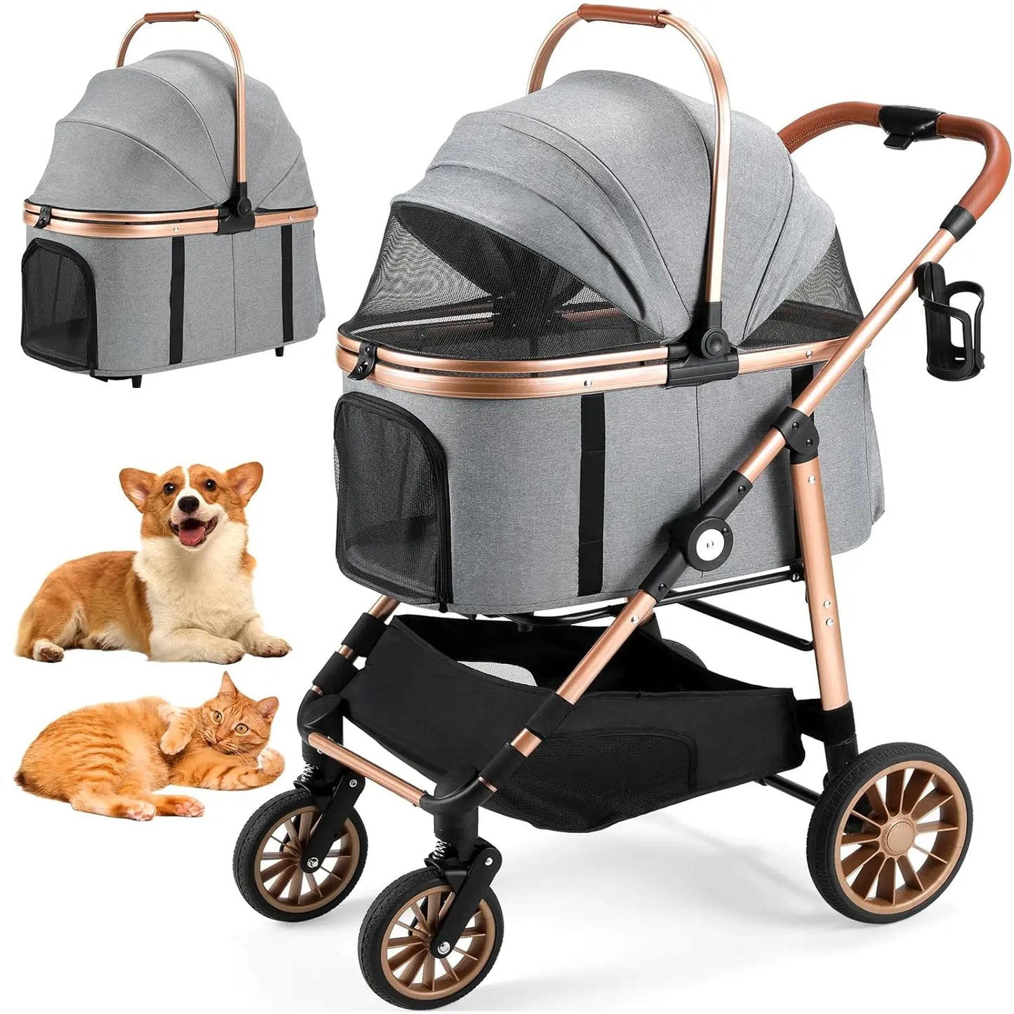 2In1 Dog Buggy Stroller with 360 High Wheels Foldable Pet Carrier for Small Dogs and Cats Up to 25 Kg