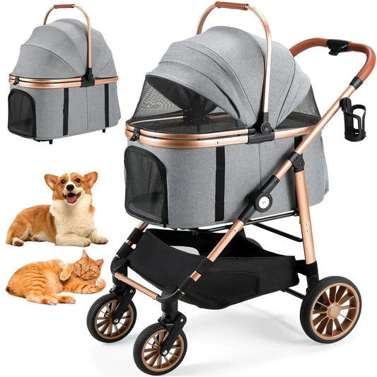 2In1 Dog Buggy Stroller with 360 High Wheels Foldable Pet Carrier for Small Dogs and Cats Up to 25 Kg